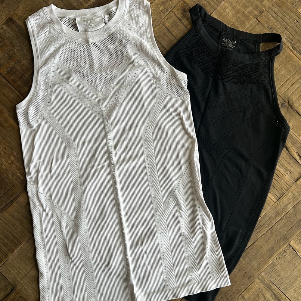 Athleta White & Black Sleeveless Mesh Tank Top Bundle